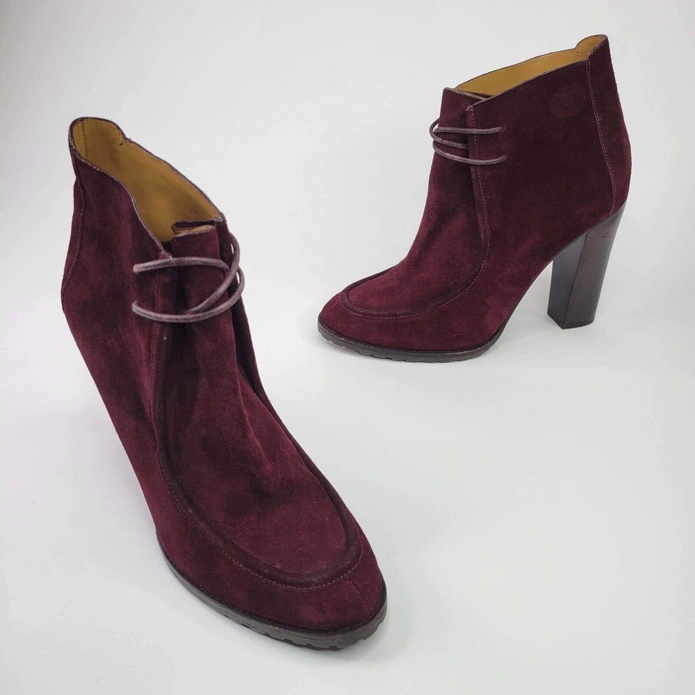Ralph Lauren Purple Label Chunky Wood Heel Suede Boots Size 40 Y2K Red Burgundy